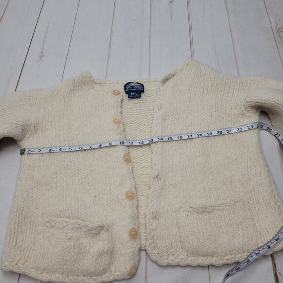 Vintage Rey Wear Wool hand knit Bolivia chunky heavy cream cardigan sweater - Picture 4 of 8